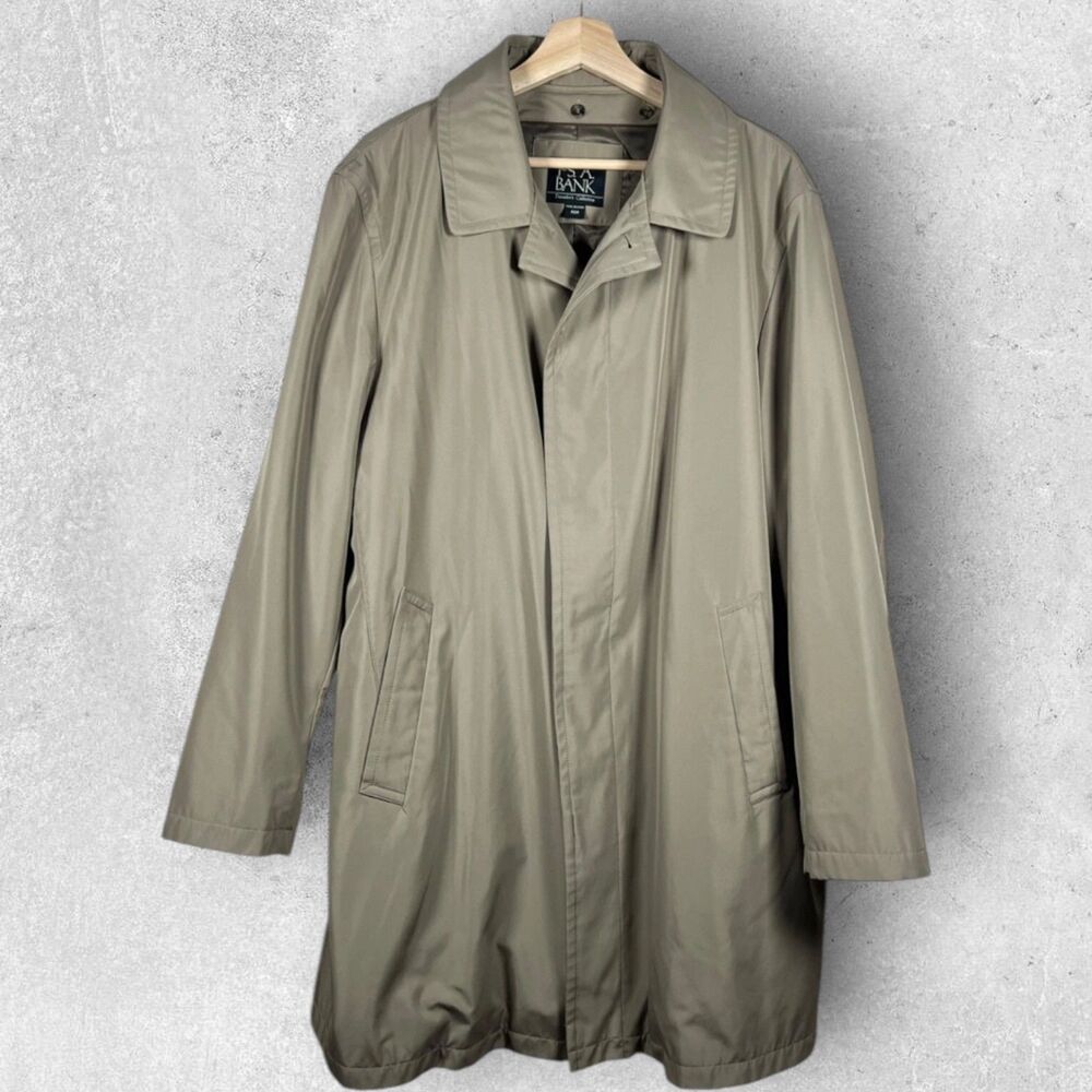 Jos A Bank Traveler's Trench Coat Removable Lining Wool Blend Mens 40R Tan